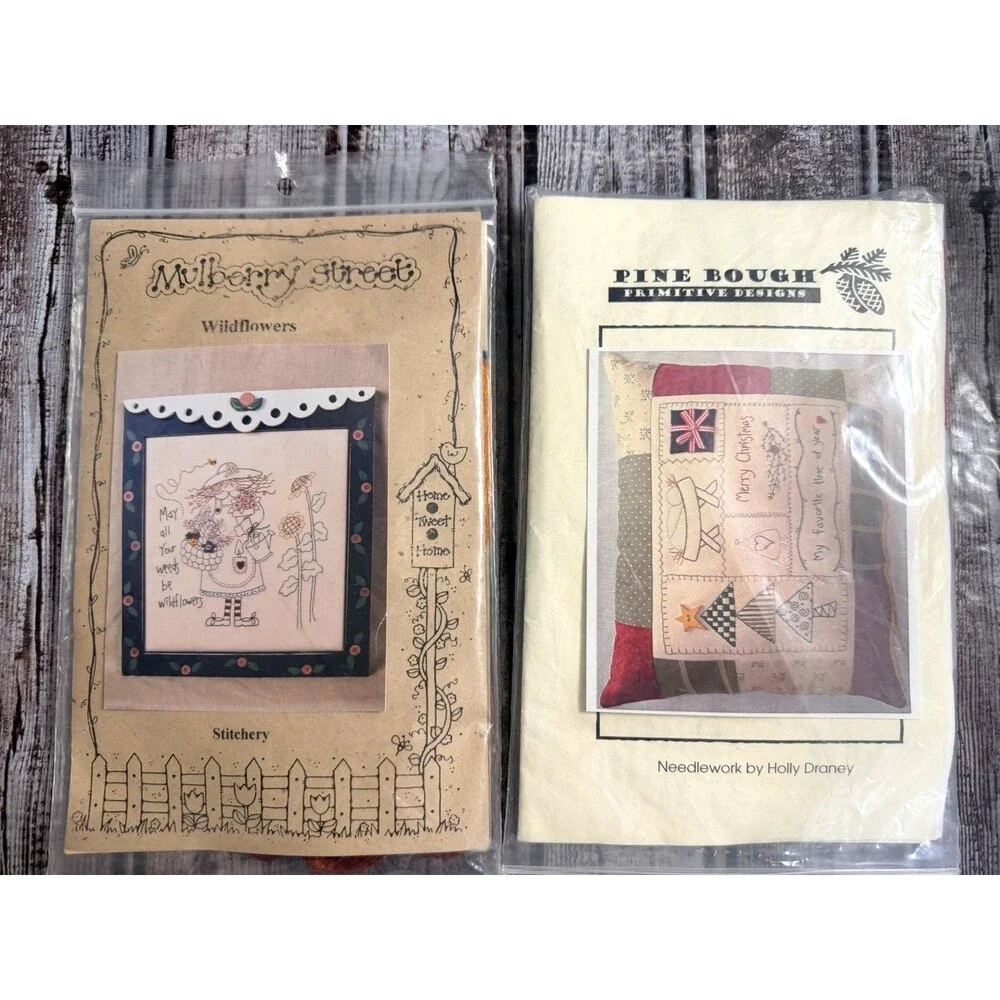 Lot of 2 Cross Stitch Kits Mulberry‎ Street and Pike Bough Embroidery Pillow